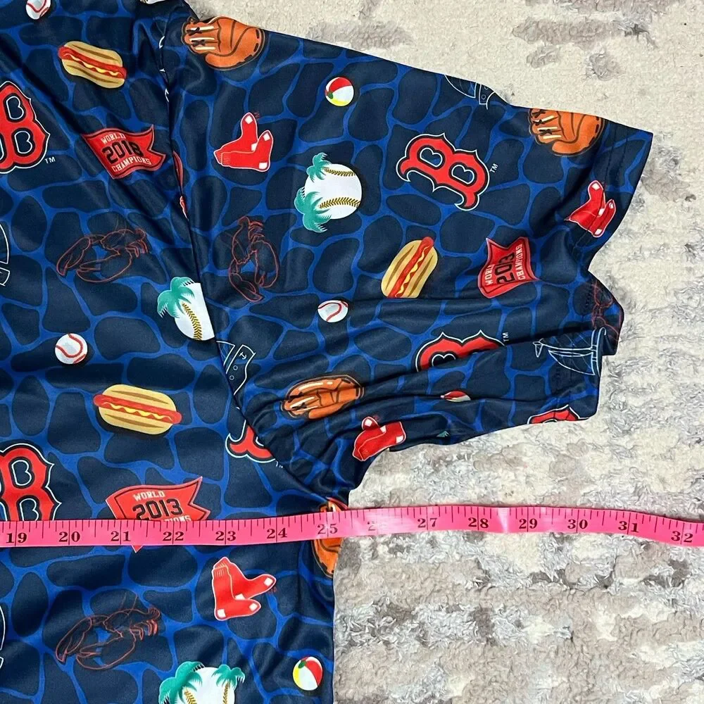 Boston Red Sox Shirt Mens XL Button Up Hawaiin Baseball Gloves Hotdogs Promo AOP - Picture 7 of 11